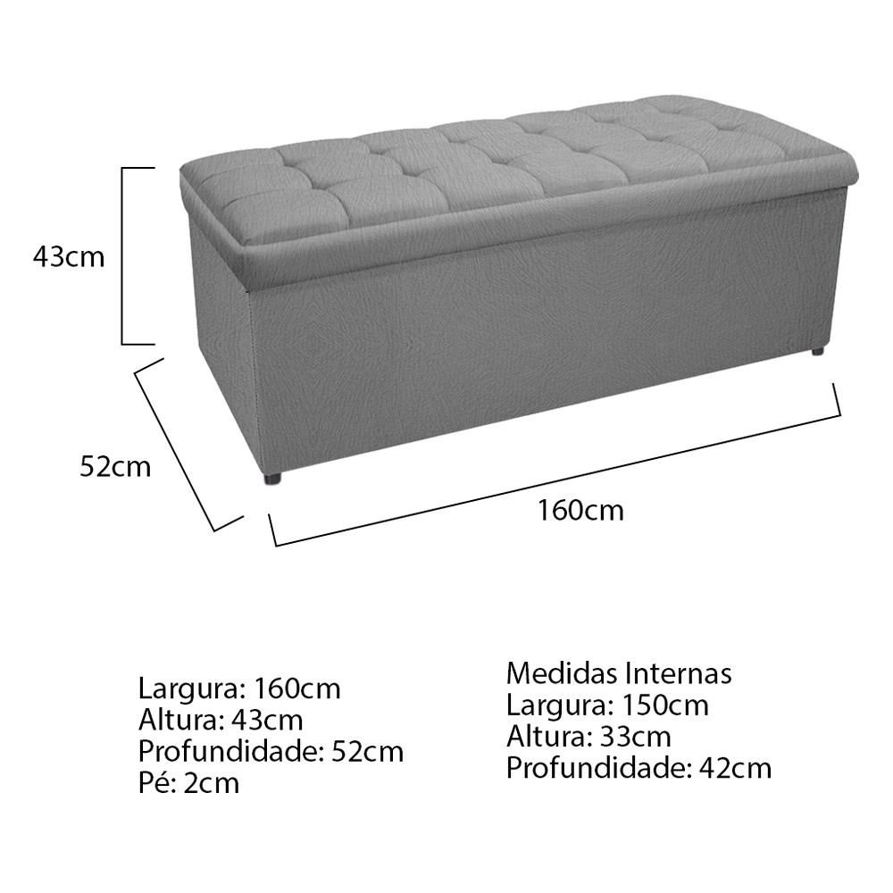 Kit Cabeceira e Calçadeira Copenhague 160 cm Queen Size Suede Cinza - Amarena Móveis