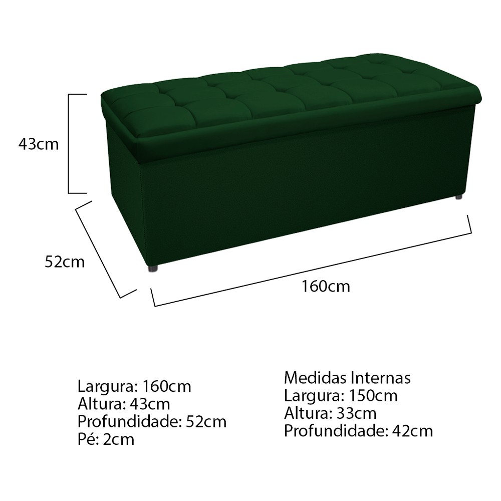 Kit Cabeceira e Calçadeira Copenhague 160 cm Queen Size Suede Verde - Amarena Móveis