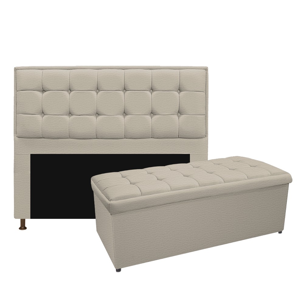 Kit Cabeceira e Calçadeira Copenhague 195 cm King Size Corano Bege - Amarena Móveis