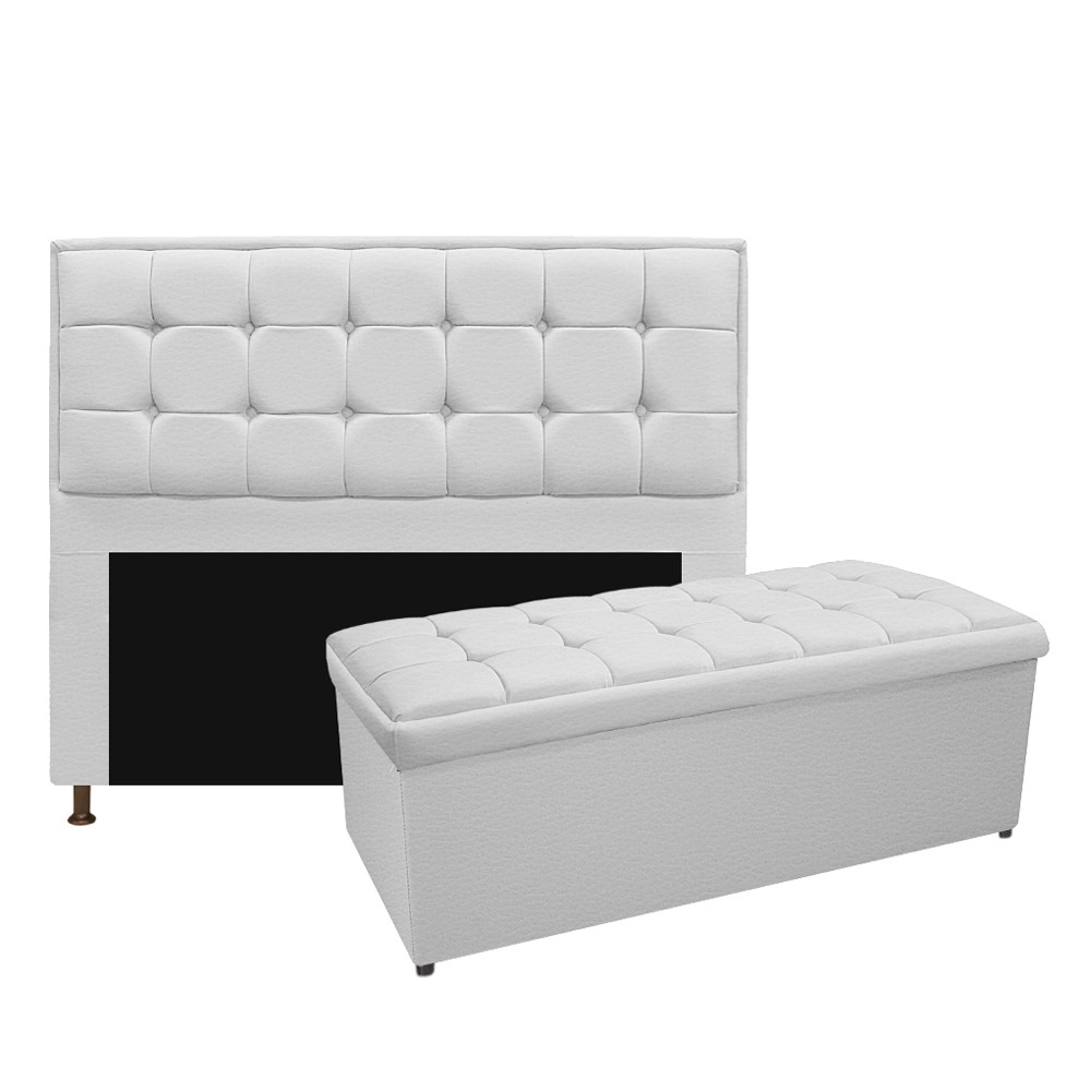Kit Cabeceira e Calçadeira Copenhague 195 cm King Size Corano Branco - Amarena Móveis