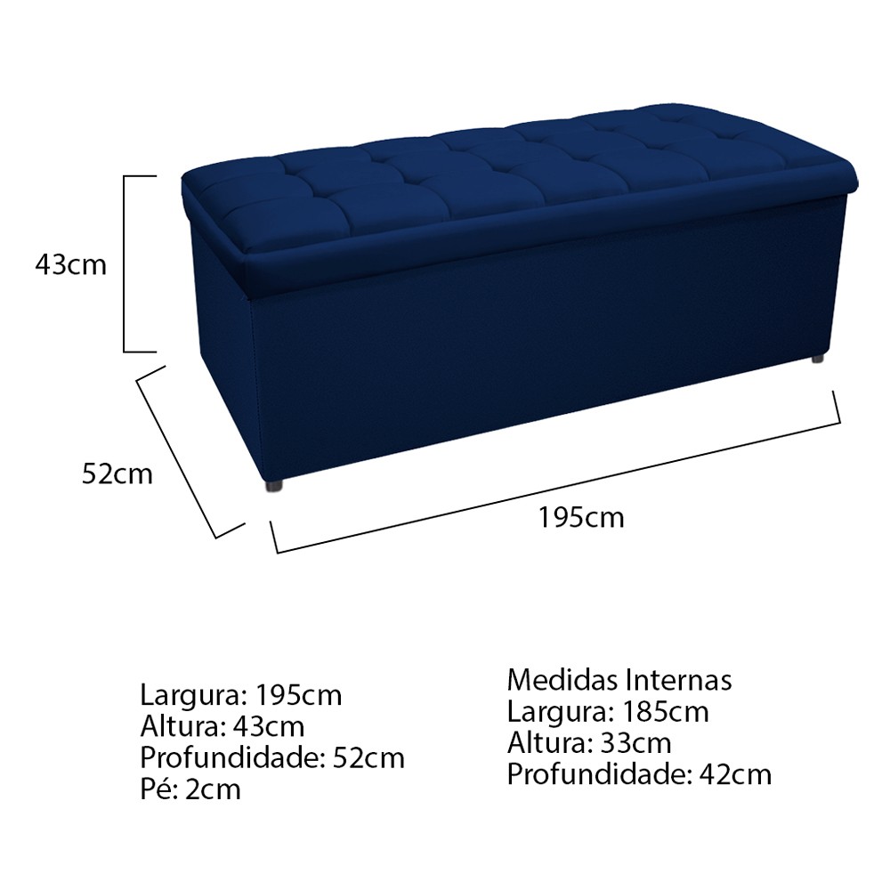 Kit Cabeceira e Calçadeira Copenhague 195 cm King Size Suede Azul Marinho - Amarena Móveis