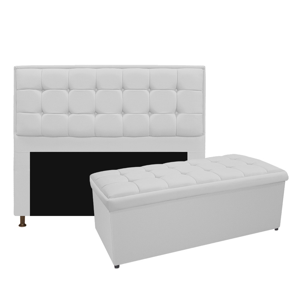 Kit Cabeceira e Calçadeira Copenhague 195 cm King Size Suede Branco - Amarena Móveis