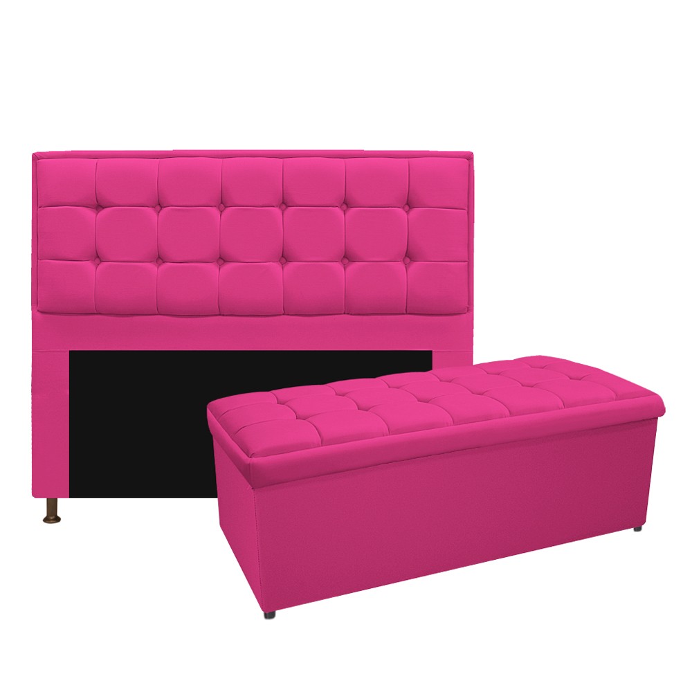 Kit Cabeceira e Calçadeira Copenhague 195 cm King Size Suede Pink - Amarena Móveis
