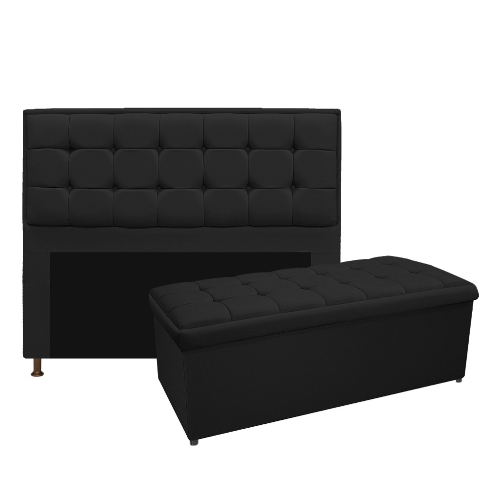 Kit Cabeceira e Calçadeira Copenhague 195 cm King Size Suede Preto - Amarena Móveis