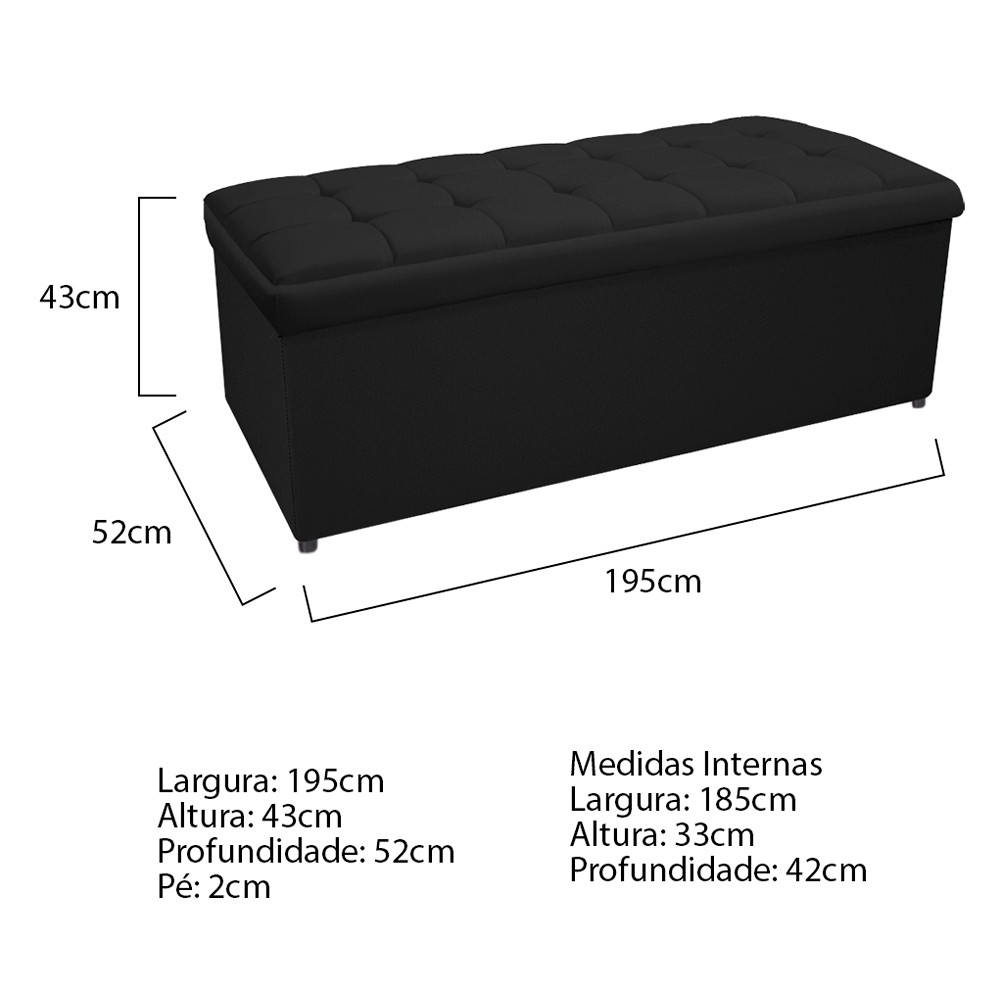 Kit Cabeceira e Calçadeira Copenhague 195 cm King Size Suede Preto - Amarena Móveis