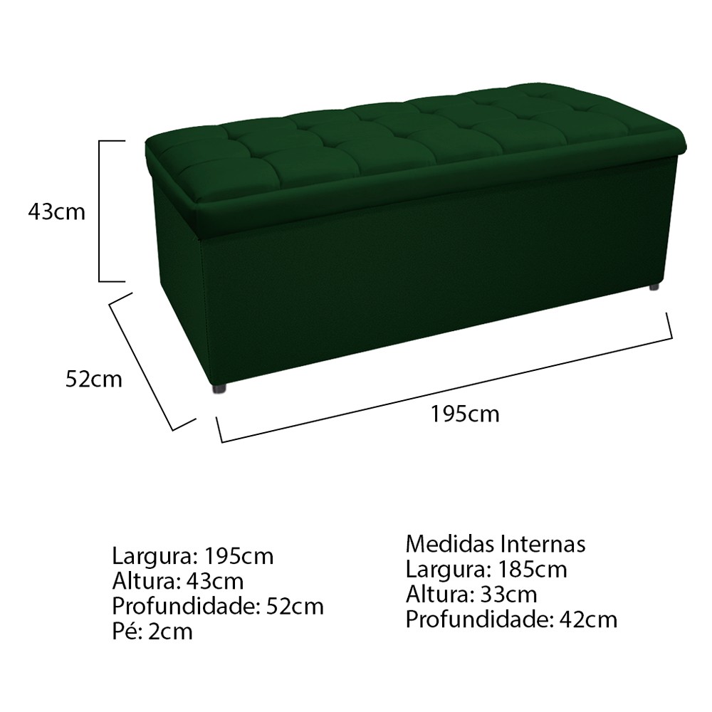 Kit Cabeceira e Calçadeira Copenhague 195 cm King Size Suede Verde - Amarena Móveis