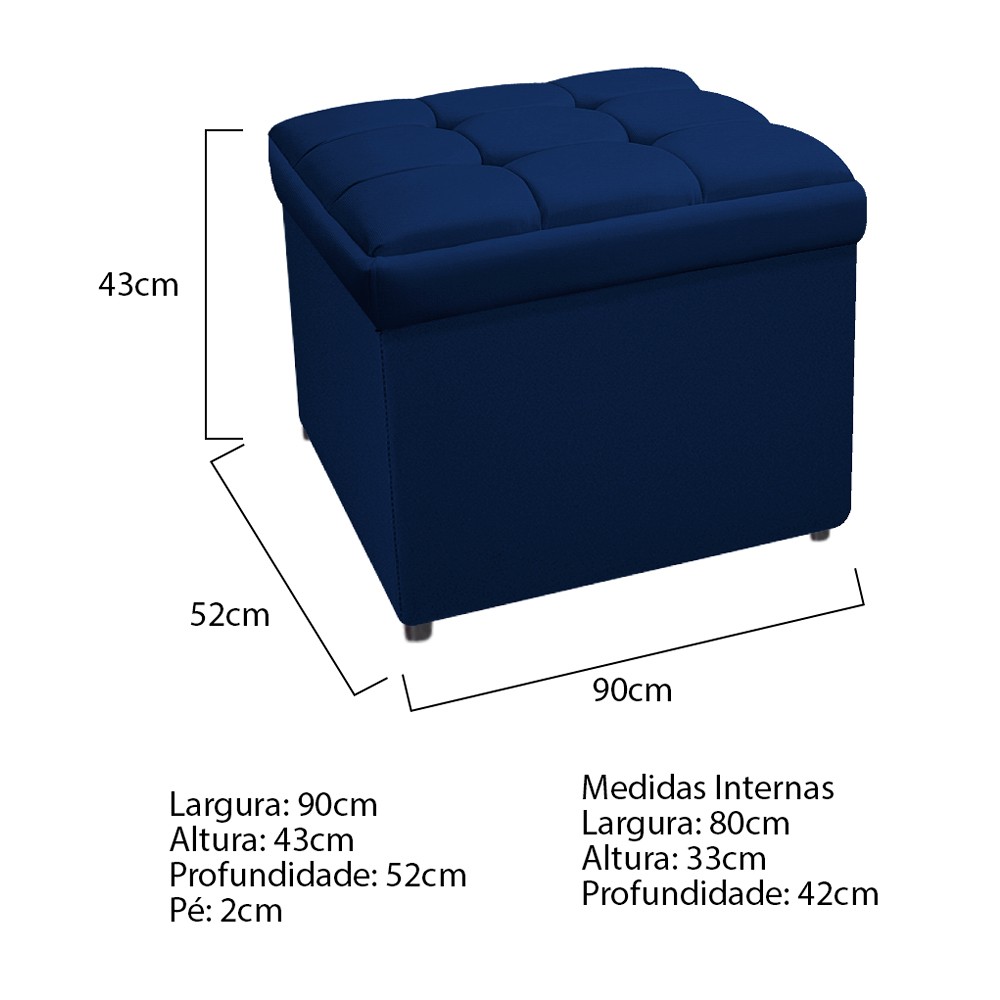 Kit Cabeceira e Calçadeira Copenhague 90 cm Solteiro Suede Azul Marinho - Amarena Móveis