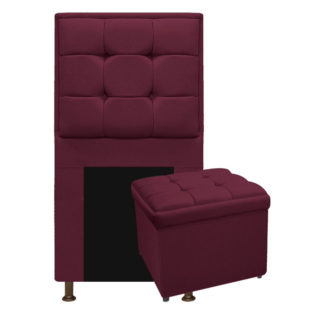Kit Cabeceira e Calçadeira Copenhague 90 cm Solteiro Suede Bordô - Amarena Móveis