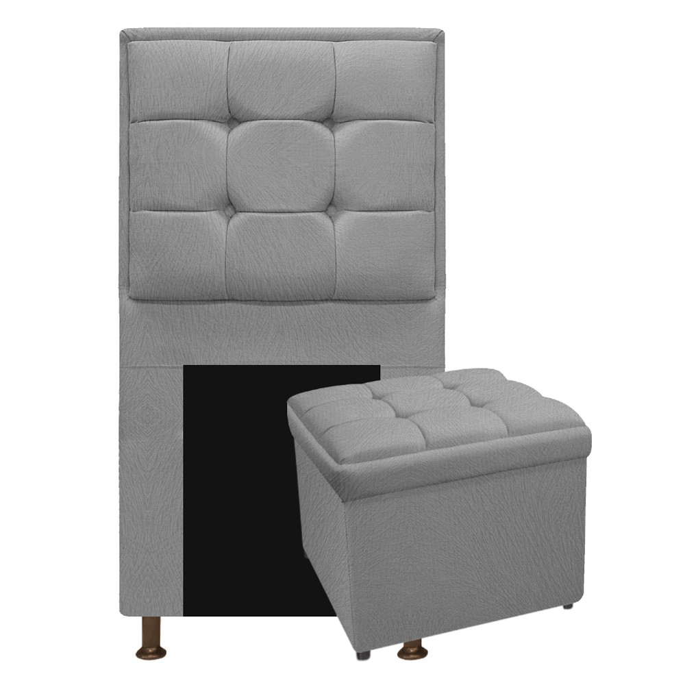 Kit Cabeceira e Calçadeira Copenhague 90 cm Solteiro Suede Cinza - Amarena Móveis