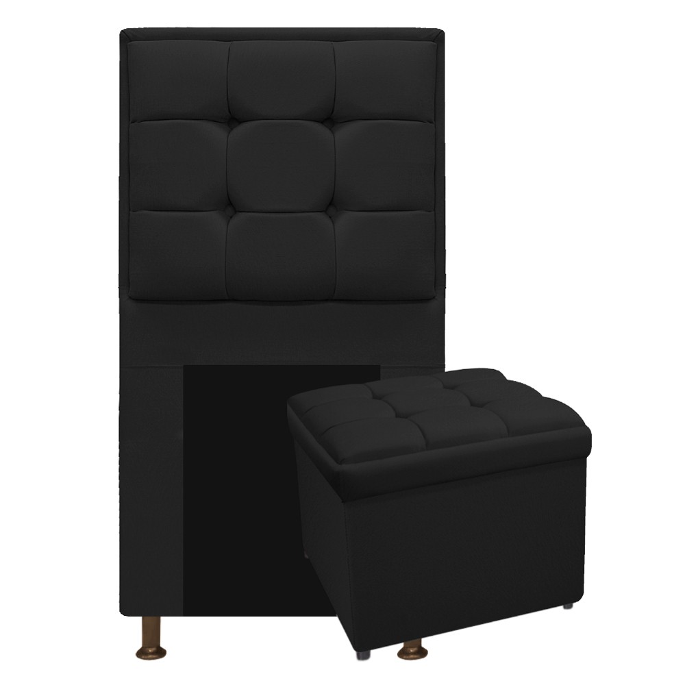 Kit Cabeceira e Calçadeira Copenhague 90 cm Solteiro Suede Preto - Amarena Móveis