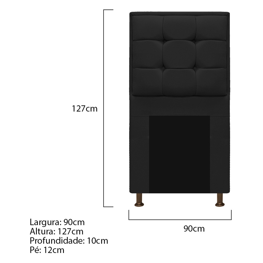 Kit Cabeceira e Calçadeira Copenhague 90 cm Solteiro Suede Preto - Amarena Móveis