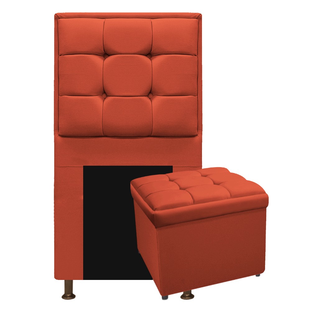 Kit Cabeceira e Calçadeira Copenhague 90 cm Solteiro Suede Terracota - Amarena Móveis