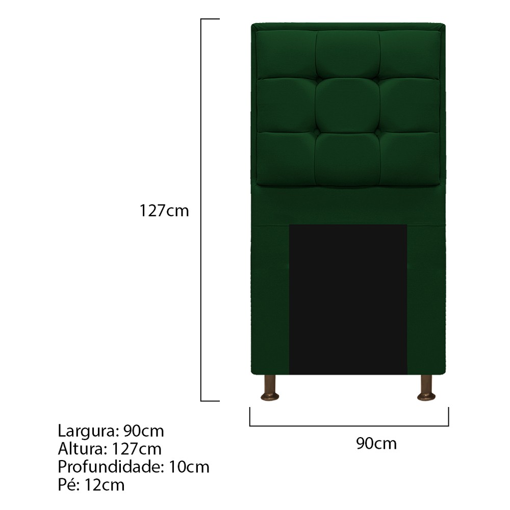 Kit Cabeceira e Calçadeira Copenhague 90 cm Solteiro Suede Verde - Amarena Móveis