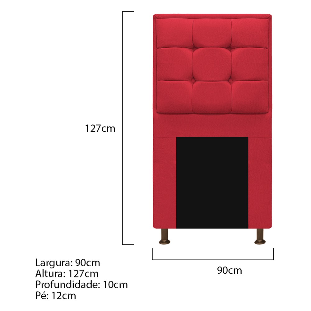 Kit Cabeceira e Calçadeira Copenhague 90 cm Solteiro Suede Vermelho - Amarena Móveis