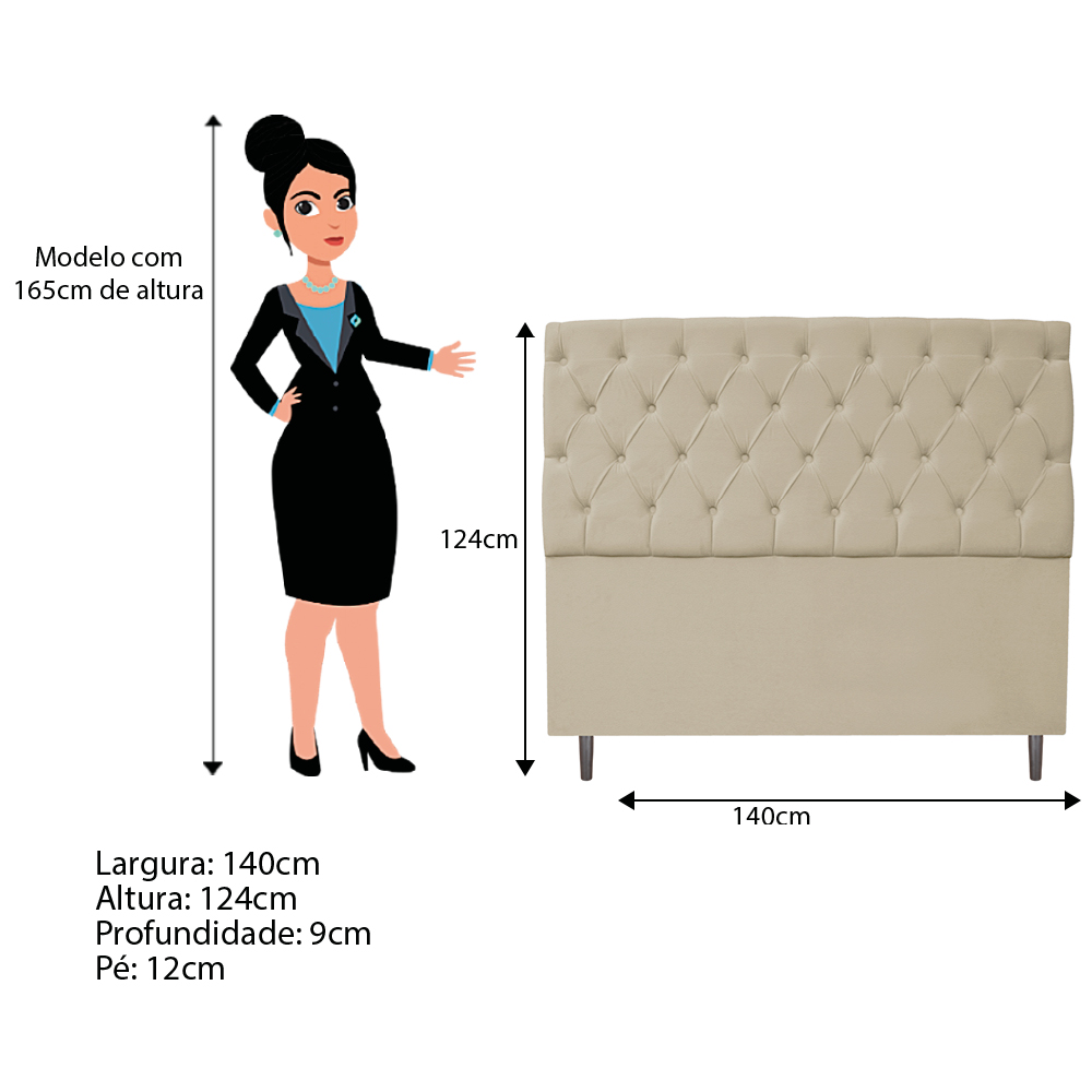 Kit Cabeceira e Calçadeira Liverpool 140 cm Casal Corano Bege - Amarena Móveis