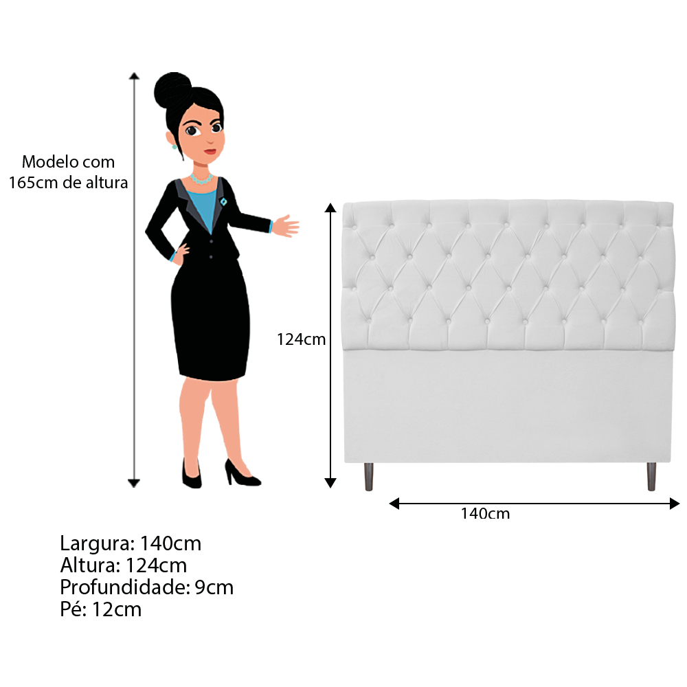 Kit Cabeceira e Calçadeira Liverpool 140 cm Casal Corano Branco - Amarena Móveis