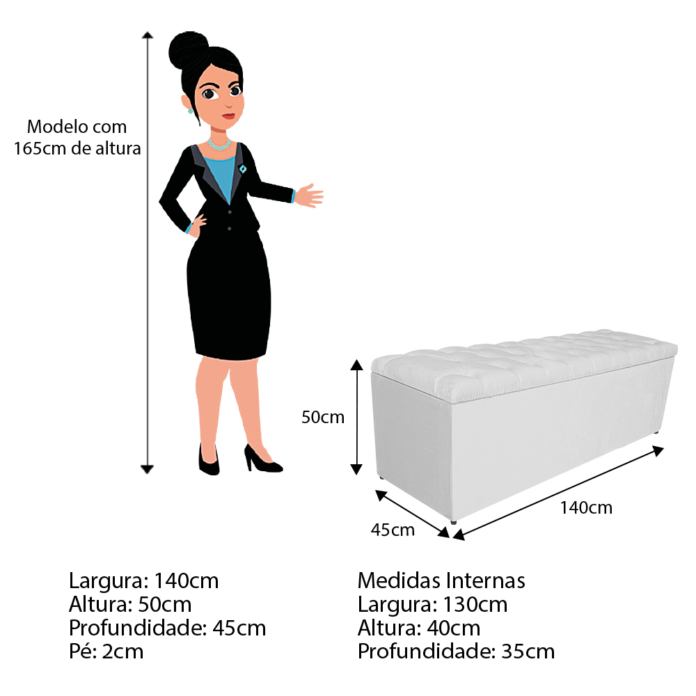 Kit Cabeceira e Calçadeira Liverpool 140 cm Casal Corano Branco - Amarena Móveis