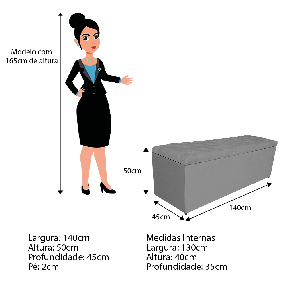 Kit Cabeceira e Calçadeira Liverpool 140 cm Casal Corano Cinza - Amarena Móveis