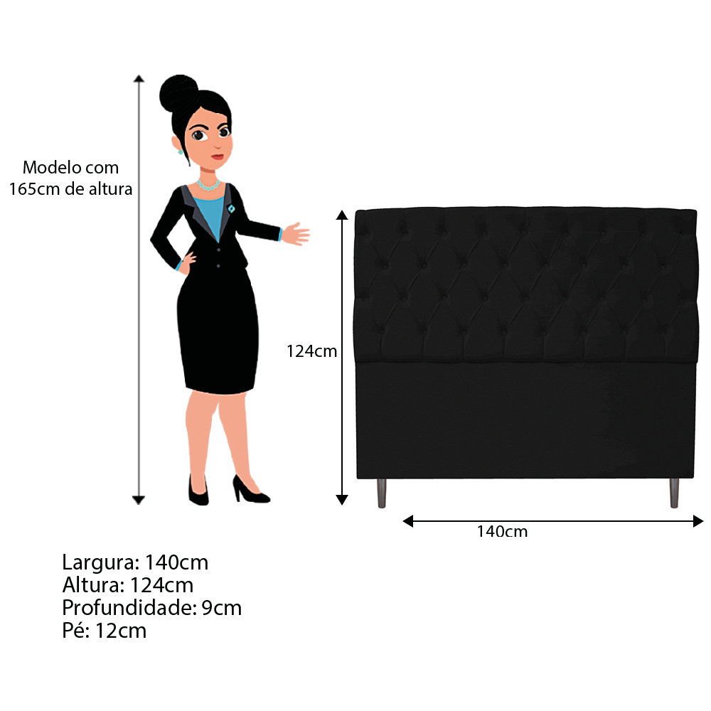Kit Cabeceira e Calçadeira Liverpool 140 cm Casal Corano Preto - Amarena Móveis