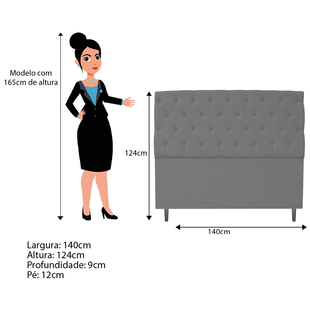 Kit Cabeceira e Calçadeira Liverpool 140 cm Casal Linho Chumbo - Amarena Móveis