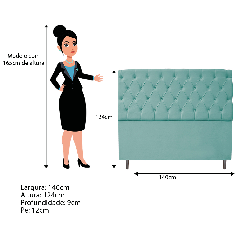 Kit Cabeceira e Calçadeira Liverpool 140 cm Casal Suede Azul Tiffany - Amarena Móveis