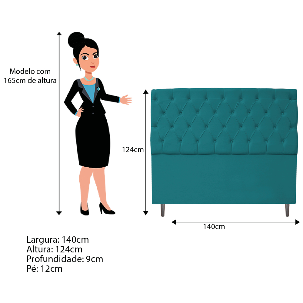 Kit Cabeceira e Calçadeira Liverpool 140 cm Casal Suede Azul Turquesa - Amarena Móveis
