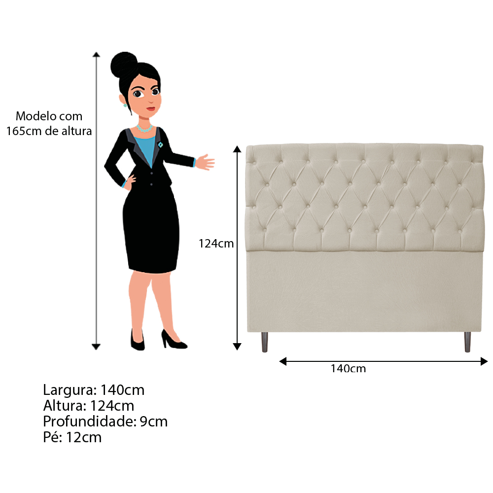 Kit Cabeceira e Calçadeira Liverpool 140 cm Casal Suede Bege - Amarena Móveis