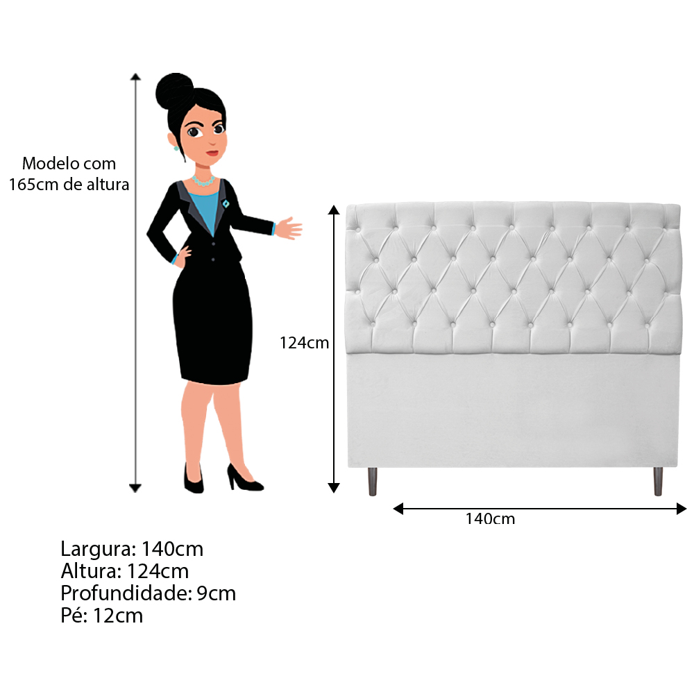 Kit Cabeceira e Calçadeira Liverpool 140 cm Casal Suede Branco - Amarena Móveis