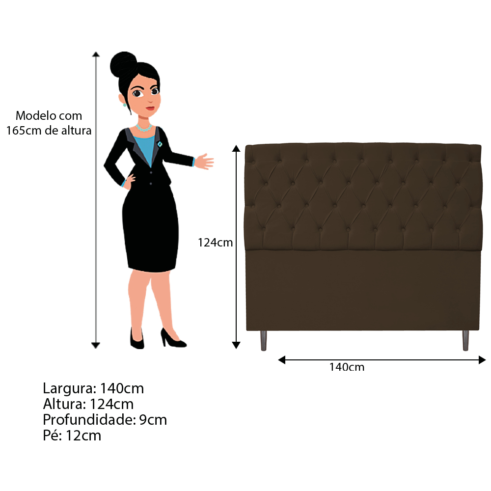 Kit Cabeceira e Calçadeira Liverpool 140 cm Casal Suede Marrom - Amarena Móveis
