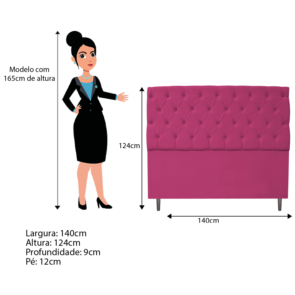 Kit Cabeceira e Calçadeira Liverpool 140 cm Casal Suede Pink - Amarena Móveis