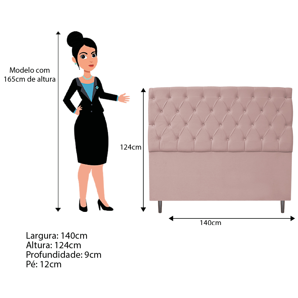 Kit Cabeceira e Calçadeira Liverpool 140 cm Casal Suede Rosê - Amarena Móveis