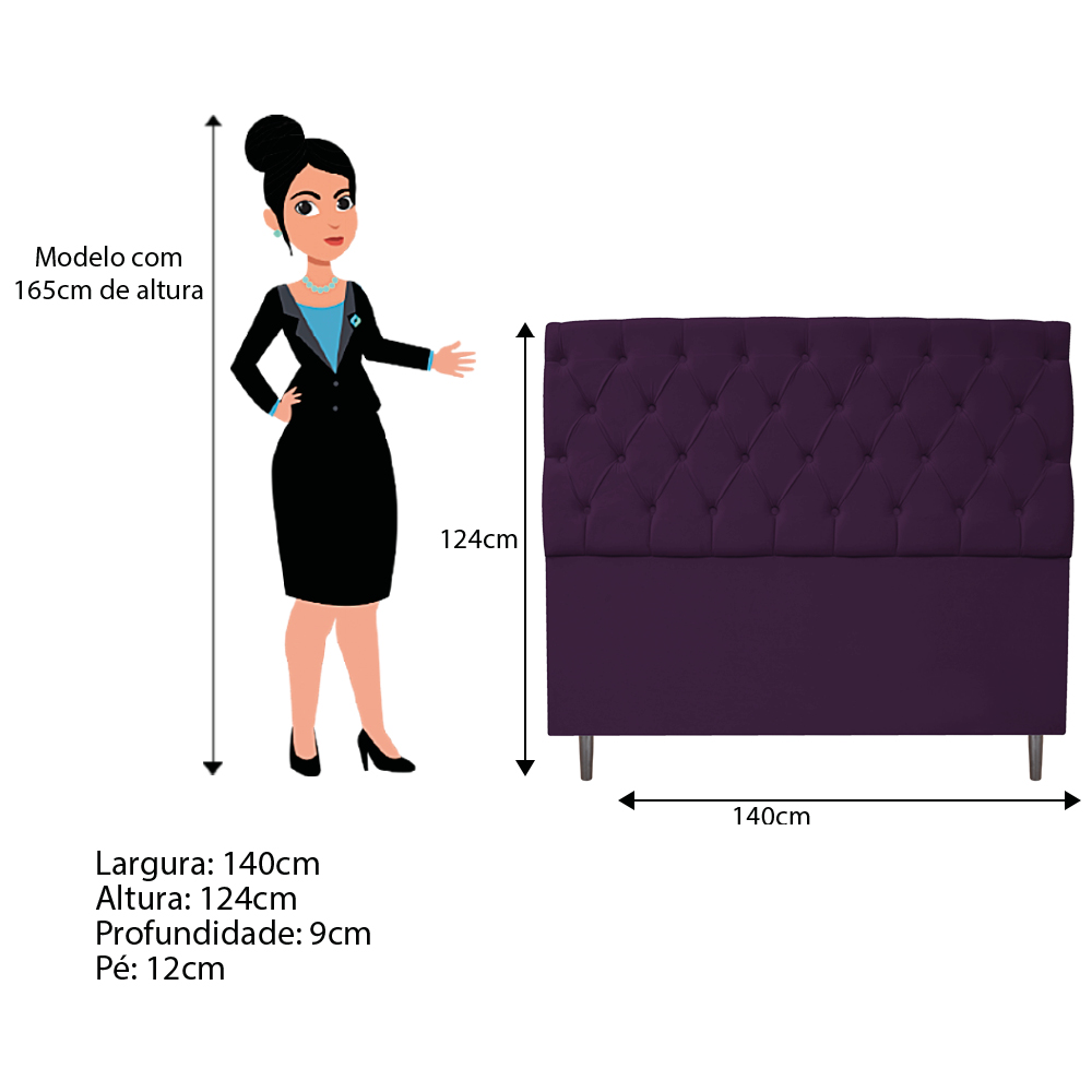 Kit Cabeceira e Calçadeira Liverpool 140 cm Casal Suede Roxo - Amarena Móveis