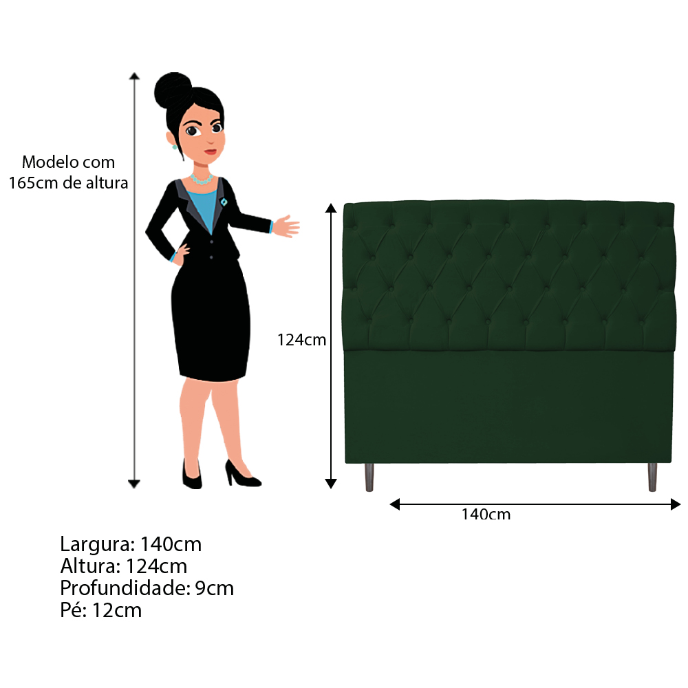 Kit Cabeceira e Calçadeira Liverpool 140 cm Casal Suede Verde - Amarena Móveis