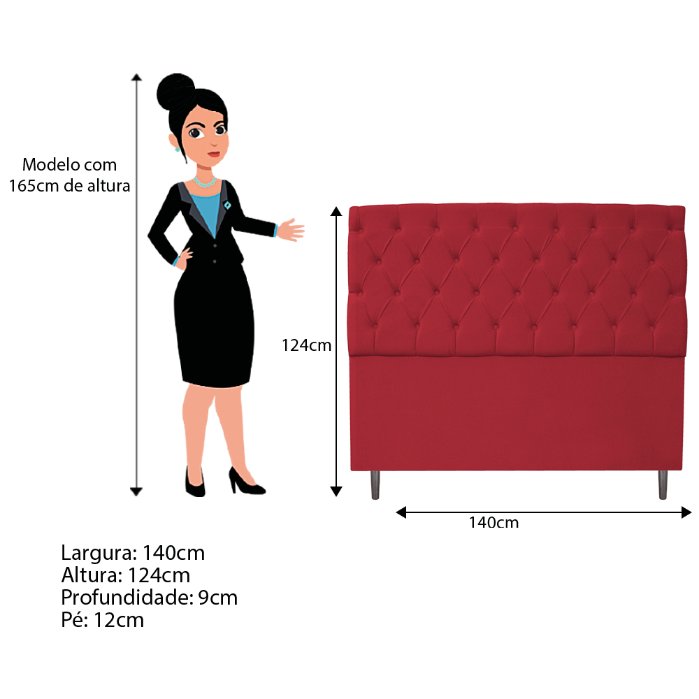 Kit Cabeceira e Calçadeira Liverpool 140 cm Casal Suede Vermelho - Amarena Móveis