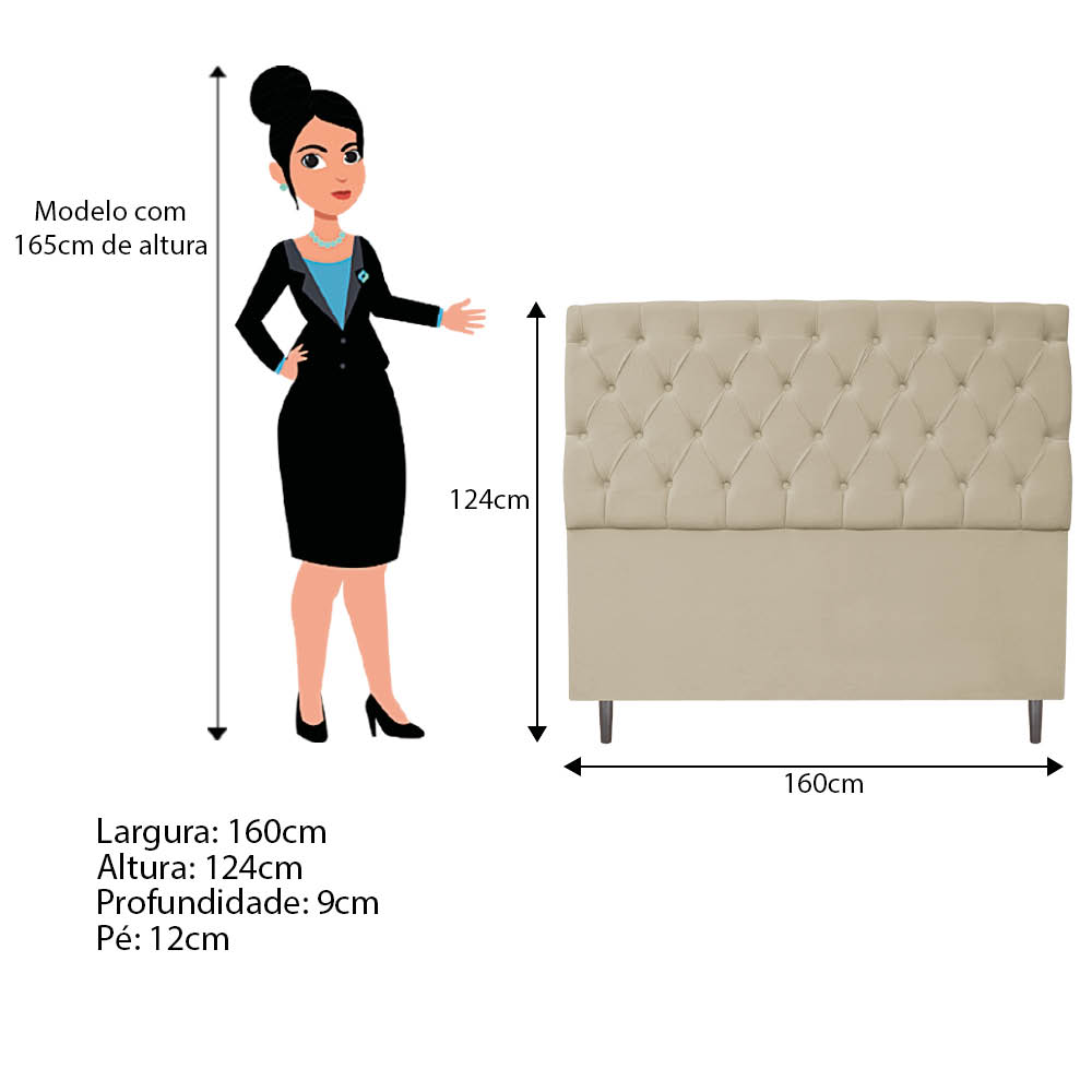 Kit Cabeceira e Calçadeira Liverpool 160 cm Queen Size Corano Bege - Amarena Móveis
