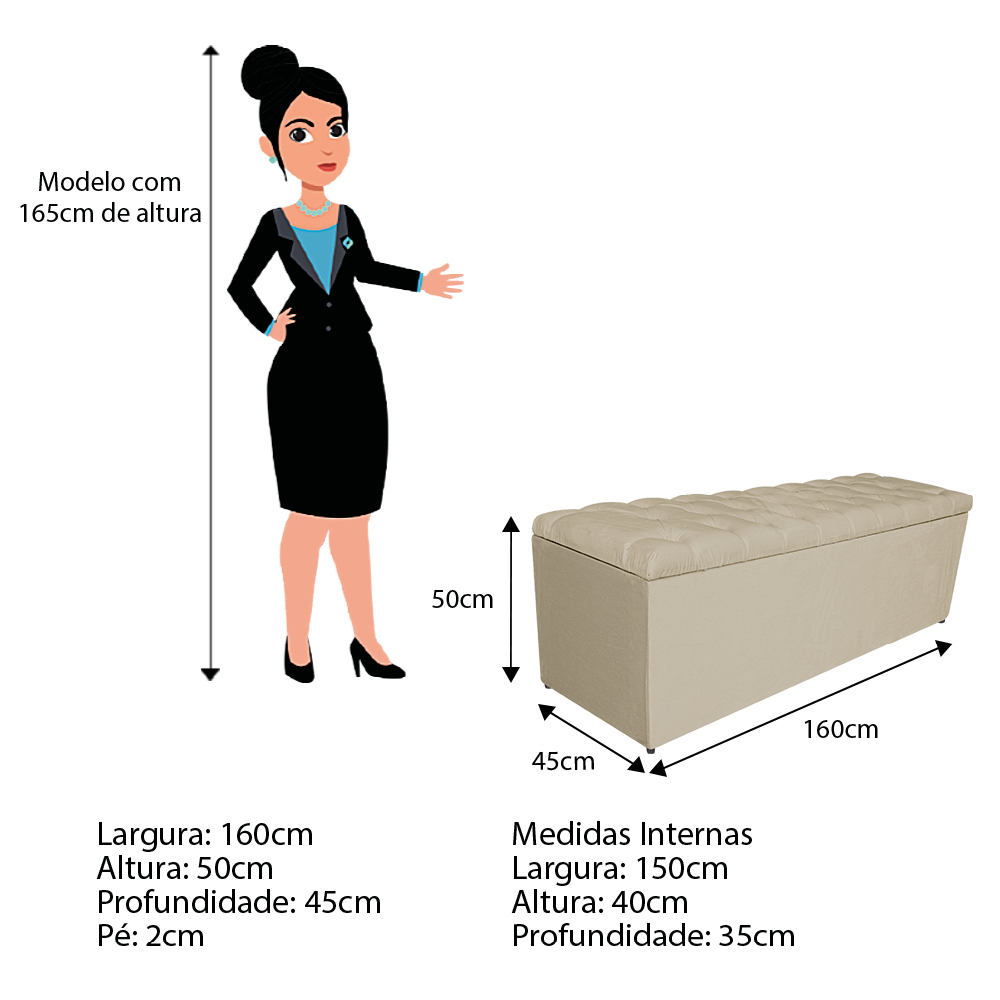 Kit Cabeceira e Calçadeira Liverpool 160 cm Queen Size Corano Bege - Amarena Móveis
