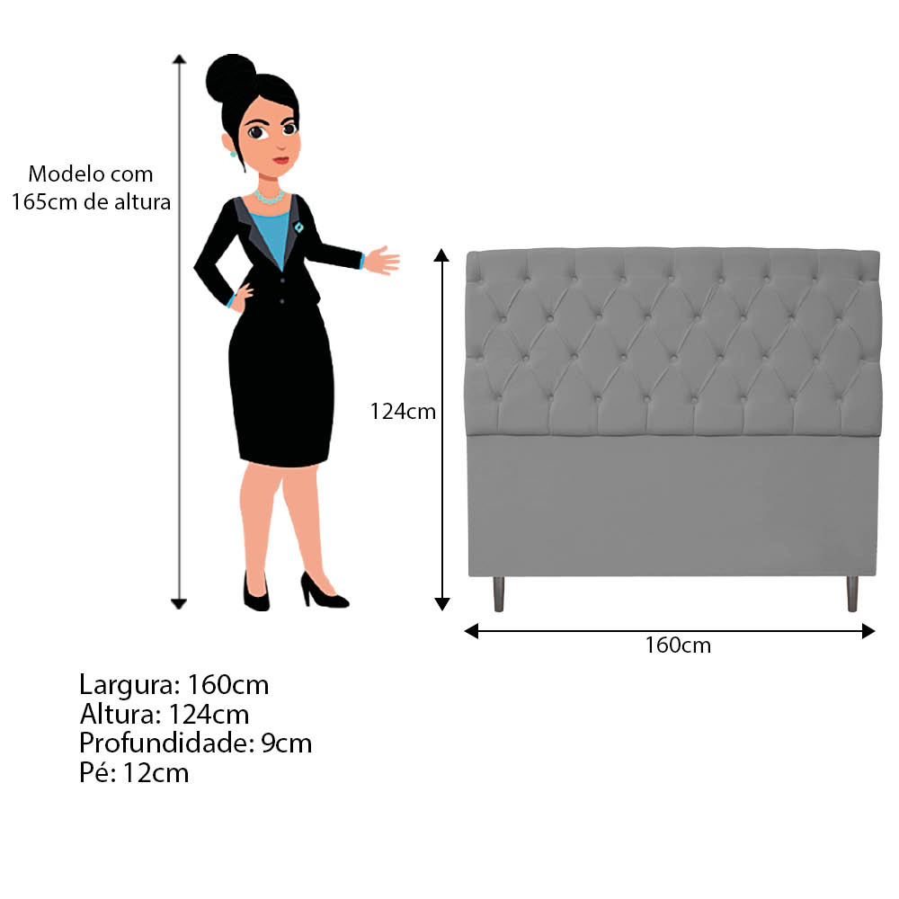 Kit Cabeceira e Calçadeira Liverpool 160 cm Queen Size Corano Cinza - Amarena Móveis