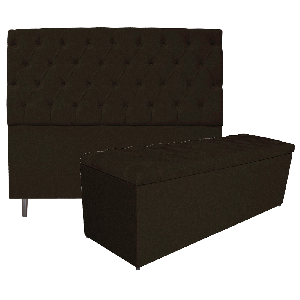 Kit Cabeceira e Calçadeira Liverpool 160 cm Queen Size Corano Marrom - Amarena Móveis