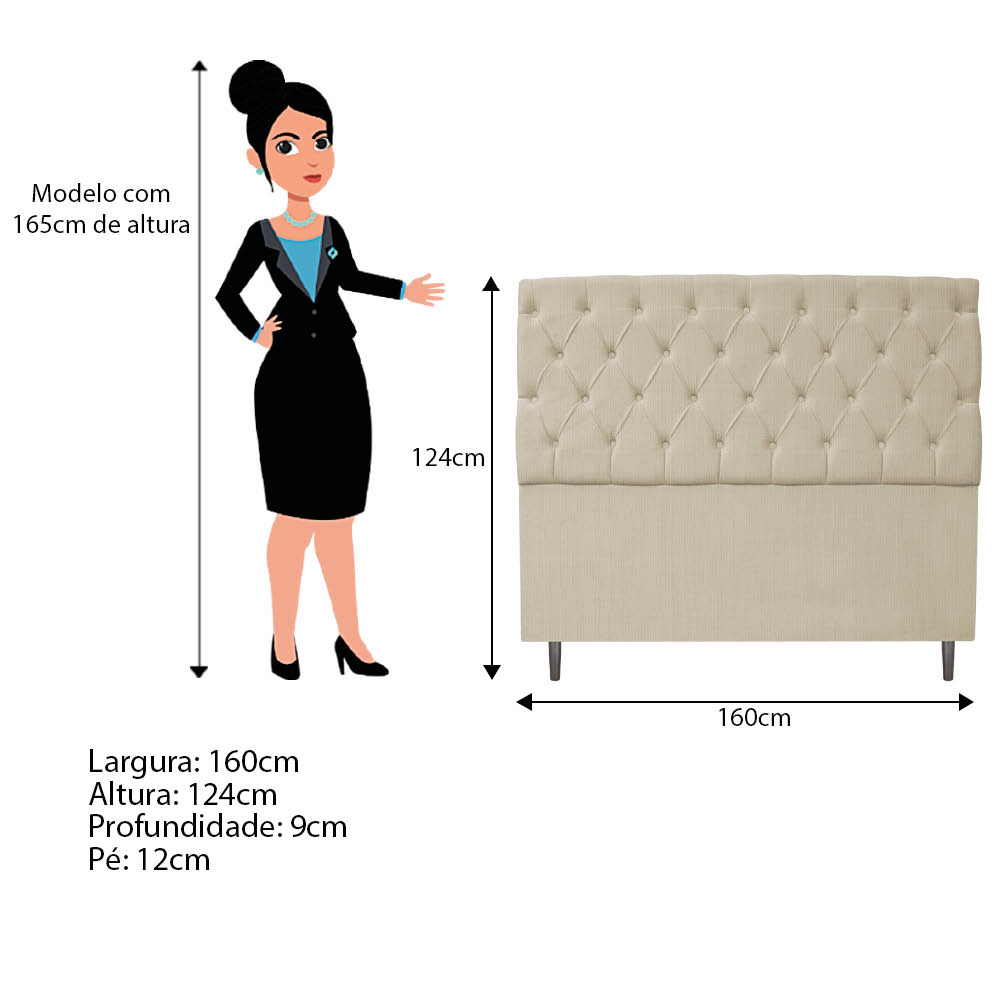 Kit Cabeceira e Calçadeira Liverpool 160 cm Queen Size Linho Bege - Amarena Móveis