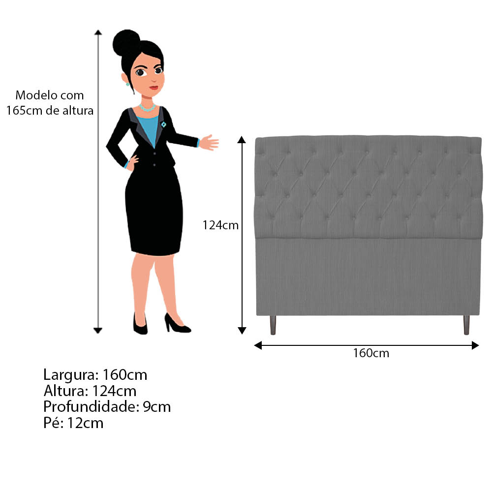 Kit Cabeceira e Calçadeira Liverpool 160 cm Queen Size Linho Chumbo - Amarena Móveis