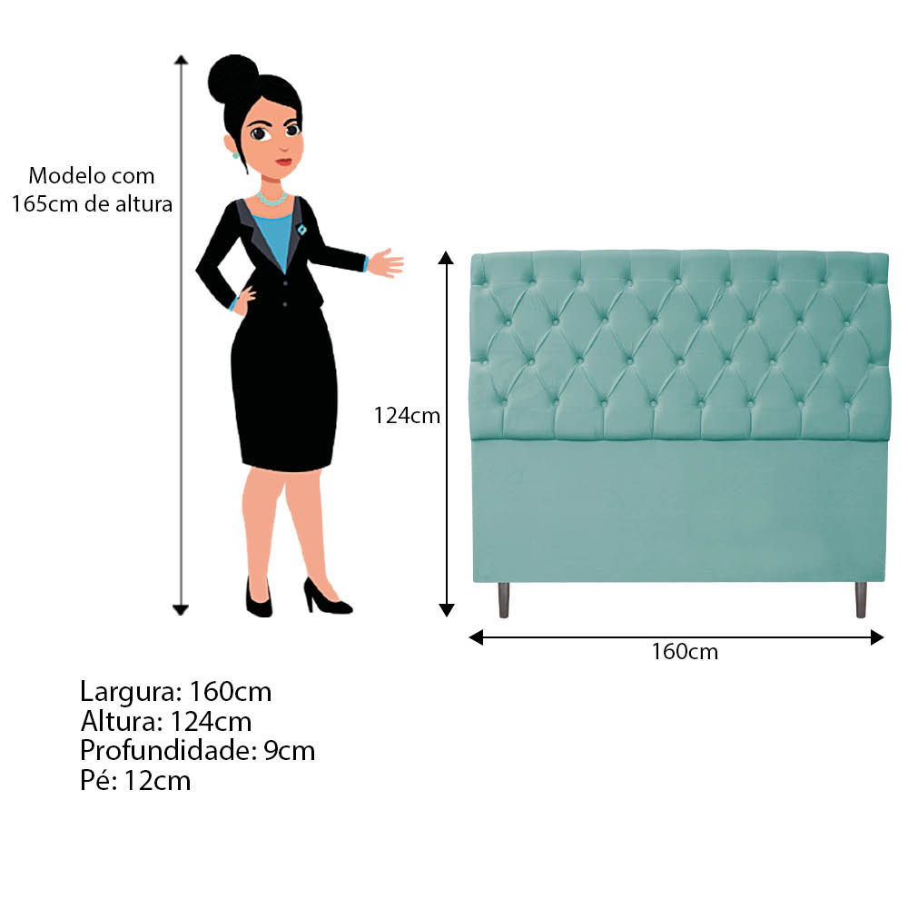 Kit Cabeceira e Calçadeira Liverpool 160 cm Queen Size Suede Azul Tiffany - Amarena Móveis