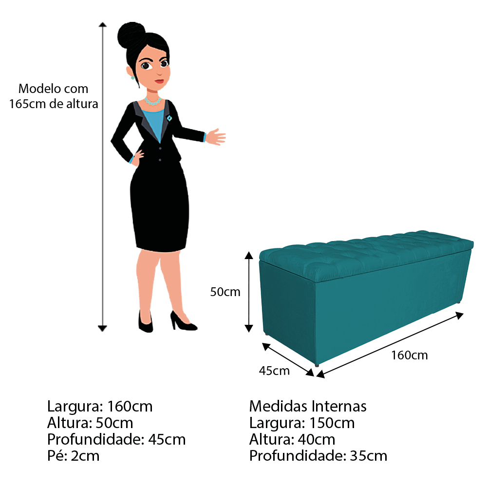 Kit Cabeceira e Calçadeira Liverpool 160 cm Queen Size Suede Azul Turquesa - Amarena Móveis