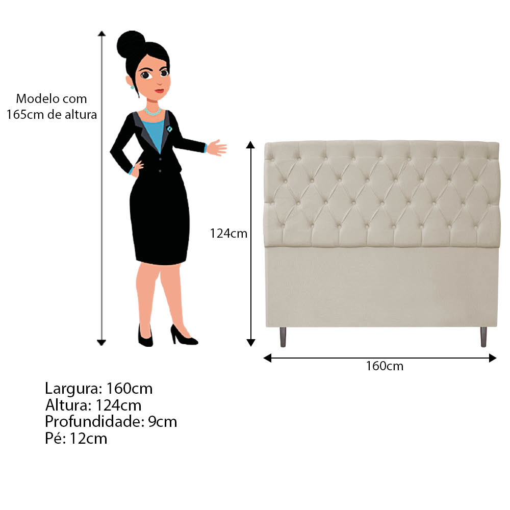Kit Cabeceira e Calçadeira Liverpool 160 cm Queen Size Suede Bege - Amarena Móveis