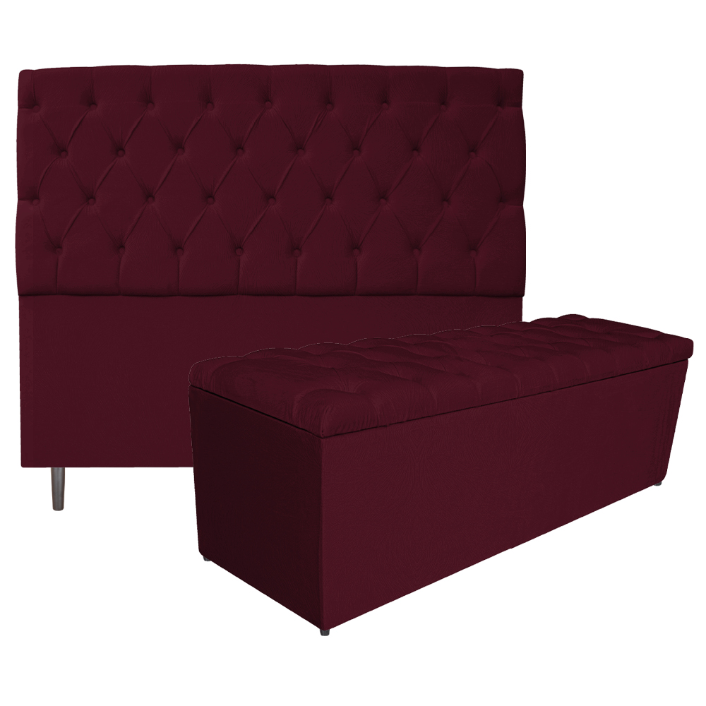 Kit Cabeceira e Calçadeira Liverpool 160 cm Queen Size Suede Bordô - Amarena Móveis