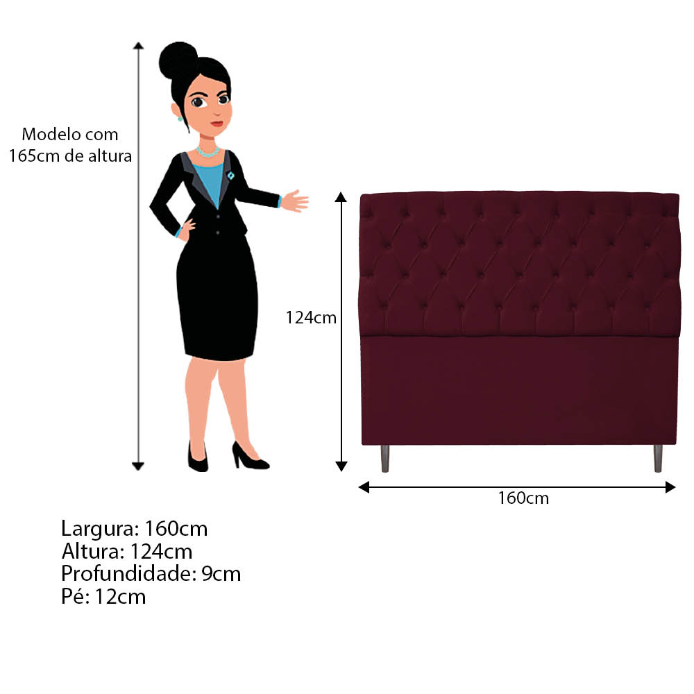 Kit Cabeceira e Calçadeira Liverpool 160 cm Queen Size Suede Bordô - Amarena Móveis
