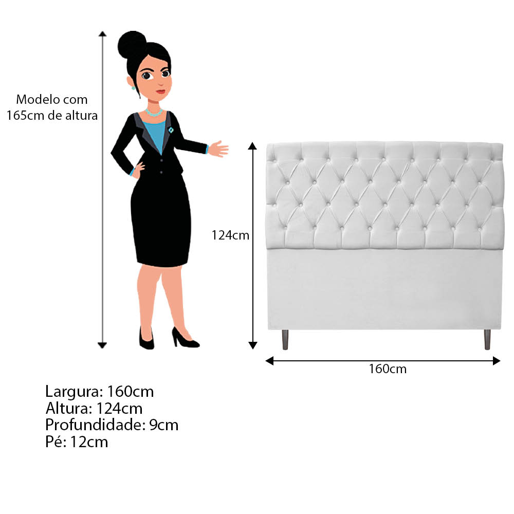 Kit Cabeceira e Calçadeira Liverpool 160 cm Queen Size Suede Branco - Amarena Móveis