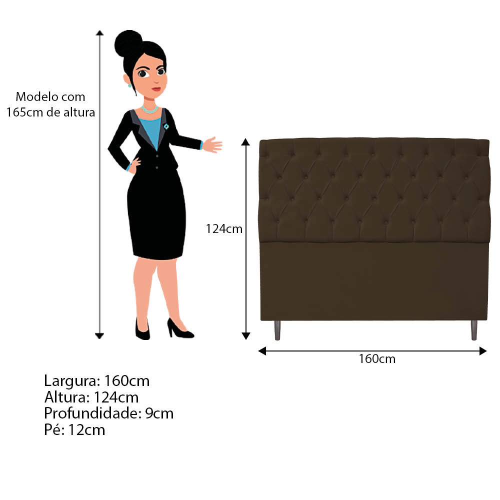 Kit Cabeceira e Calçadeira Liverpool 160 cm Queen Size Suede Marrom - Amarena Móveis