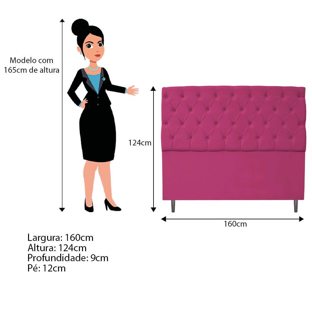 Kit Cabeceira e Calçadeira Liverpool 160 cm Queen Size Suede Pink - Amarena Móveis