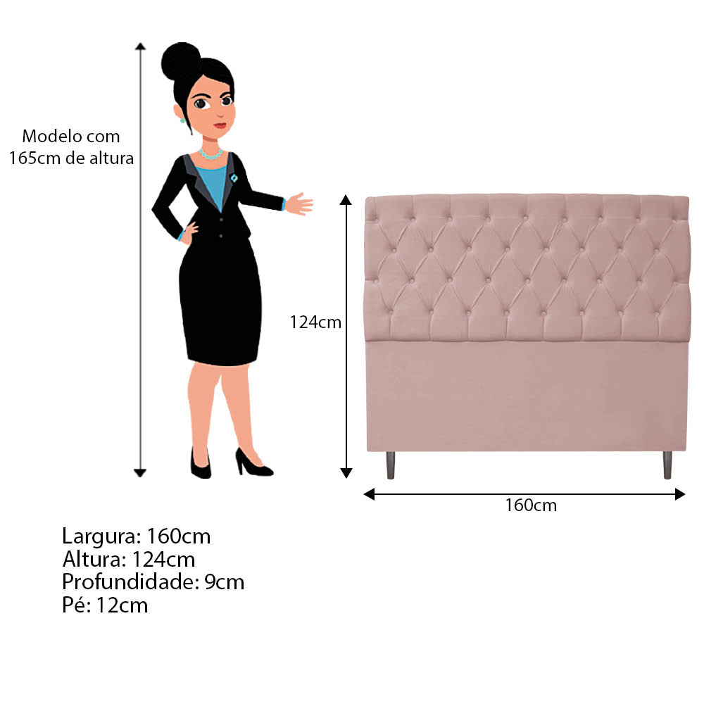 Kit Cabeceira e Calçadeira Liverpool 160 cm Queen Size Suede Rosê - Amarena Móveis