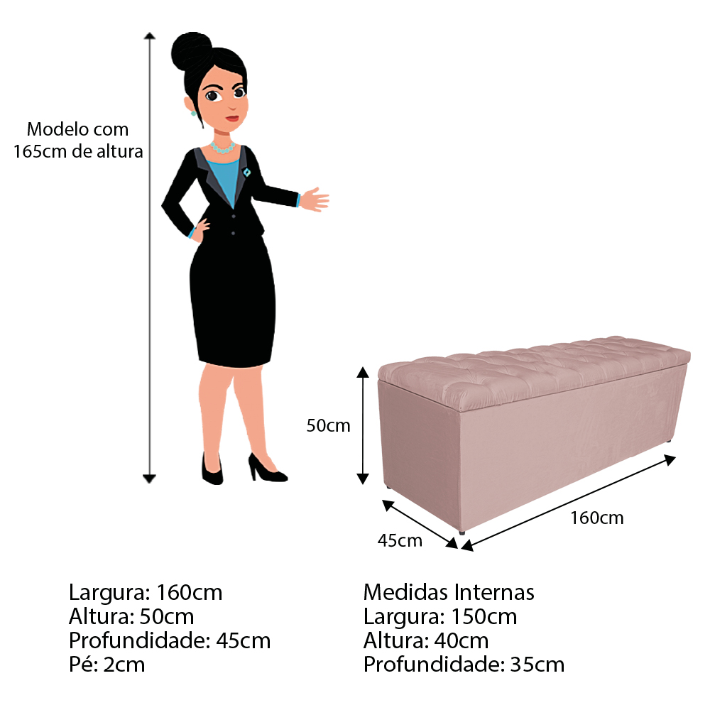 Kit Cabeceira e Calçadeira Liverpool 160 cm Queen Size Suede Rosê - Amarena Móveis